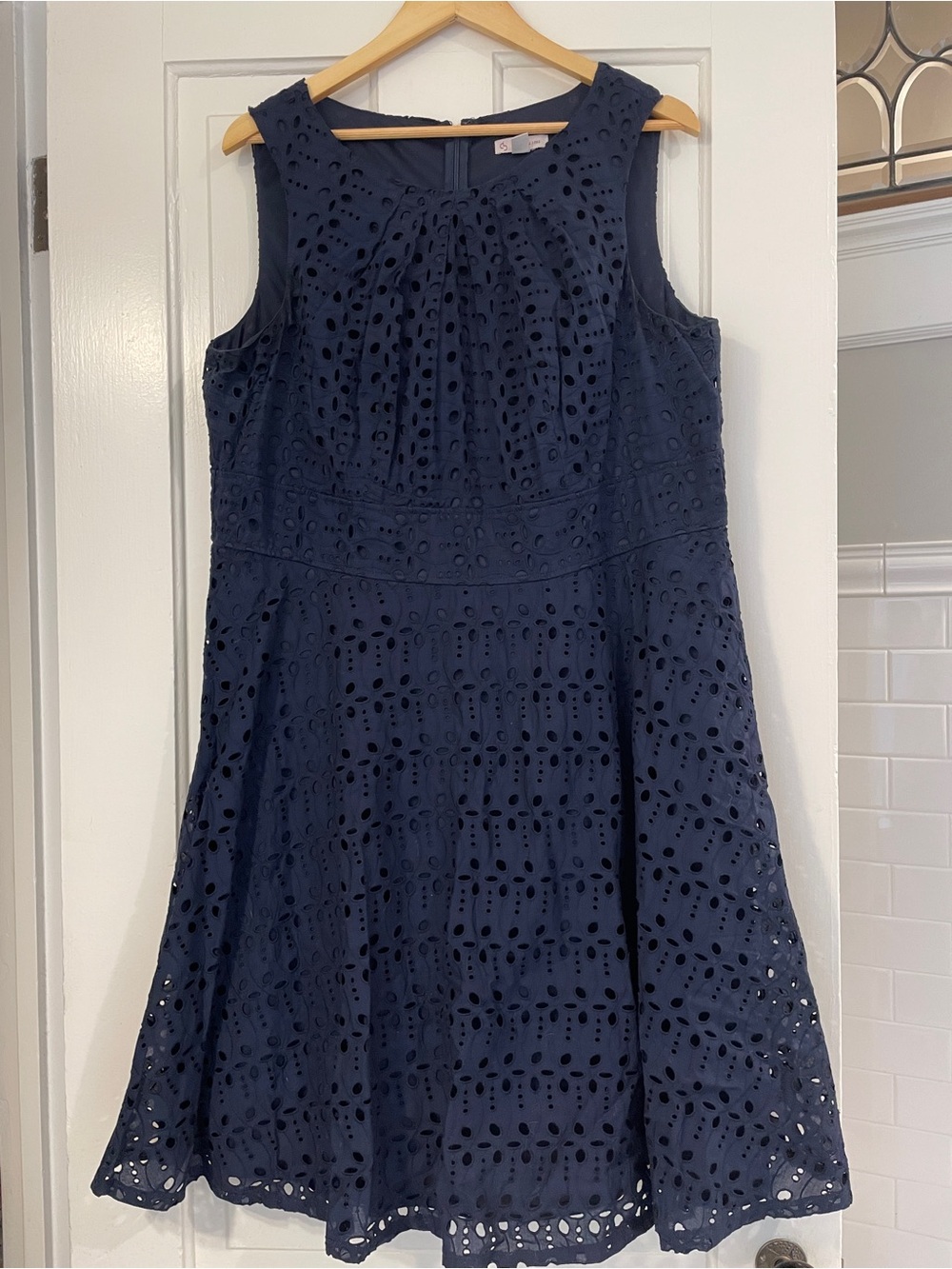 Women’s Navy Eyelet Sleeveless A-Line Dress